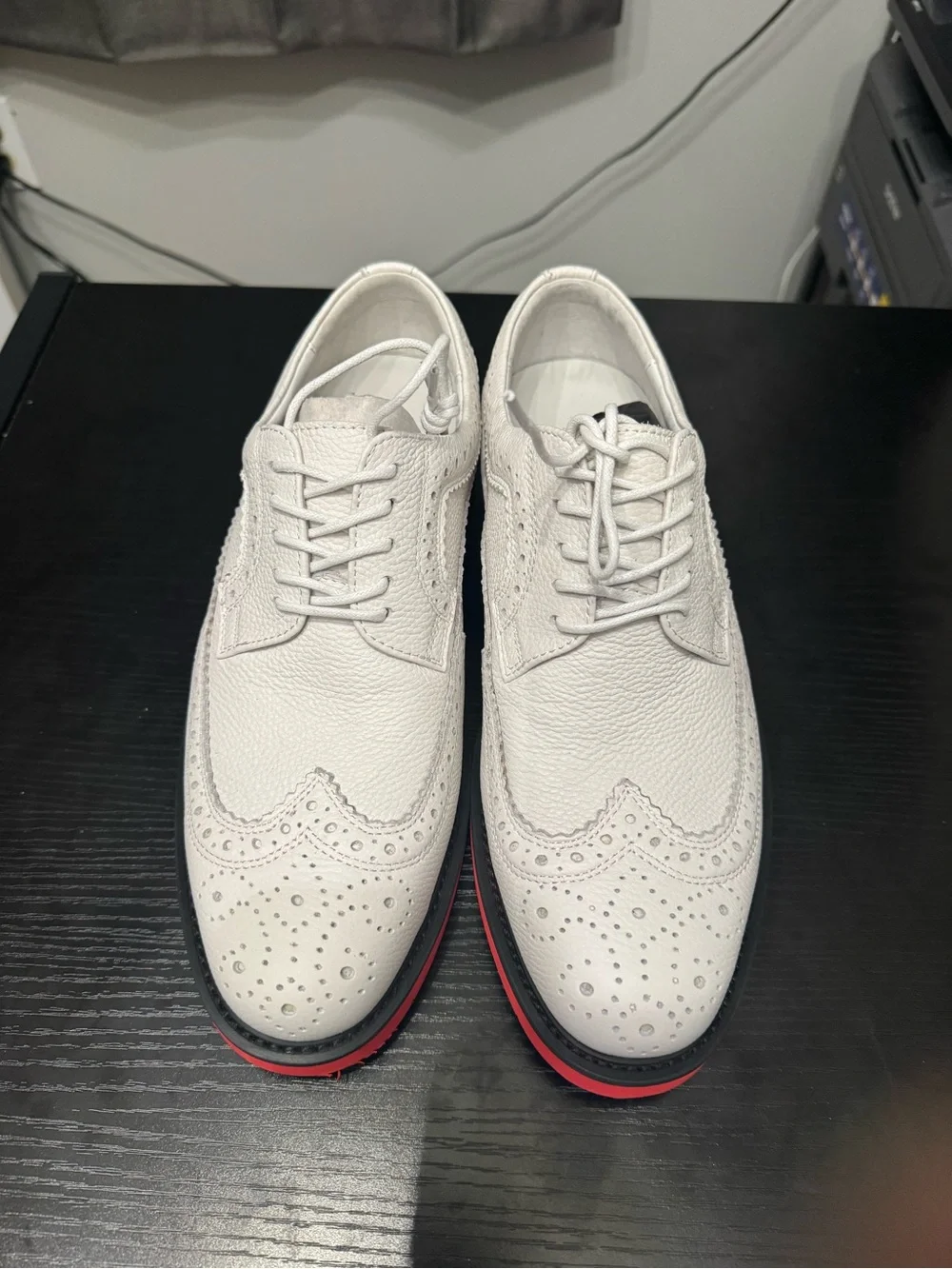 Men's White/RedWingtip Brogue loafers with Red Accent Sole from Brand Marc Nolan
